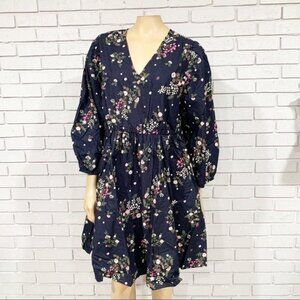 Y.A.S. Nula Volume-Sleeve Floral Smock Mini Dress - Size XL